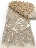 Tissu en dentelle africaine rouge à sequins et perles pour robe