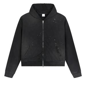 Rainbow Spray Low quantité minimale de commande Sun Faded Châtaigne Encre Gradient Hole Break-edge Boxy Version pour Hommes Vintage Fit Hoodie - Product Image 5