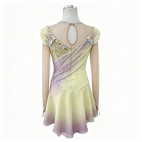 Robe de performance scénique pour enfants et filles, jaune citron dégradé lavande, ornée de strass faits à la main, en maille drapée, pour patinage artistique
