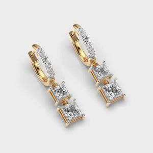 Pendientes de Diamantes Cultivados en Laboratorio con Corte Princesa de 1.10CT, Certificados por IGI, Chapados en Oro de 14K, con Pavé, Regalo de Compromiso, Boda, Fiesta, Joyería Fina - Product Image 2