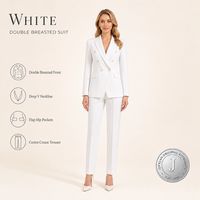 Ensemble de costume pour femme JINYUAN, blazer blanc à double boutonnage, pantalon droit, tenue de bureau, vente en gros, OEM, ODM, usine