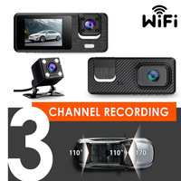 Caméra de recul universelle 1080p à trois objectifs, angle de 170°, vision nocturne infrarouge HD WDR, enregistrement en boucle, stationnement, garantie 1 an, ROHS