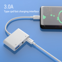 Hub USB-C 3-en-1 le plus récent avec puce DAC, prise audio 3,5 mm, adaptateur d'alimentation pour écouteurs pour téléphone mobile X/XS Max/XR/8 Plus