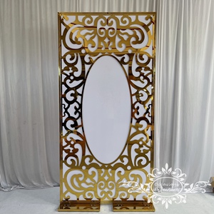 Panneaux décoratifs en acier inoxydable doré, design circulaire, découpe laser ovale, pour fond de scène de mariage, décoration d'événements, décoration murale - Product Image 2