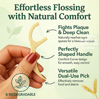 Fil dentaire biodégradable naturel avec pailles de maïs et de blé, styles à fil simple et double, saveur menthe OEM/ODM