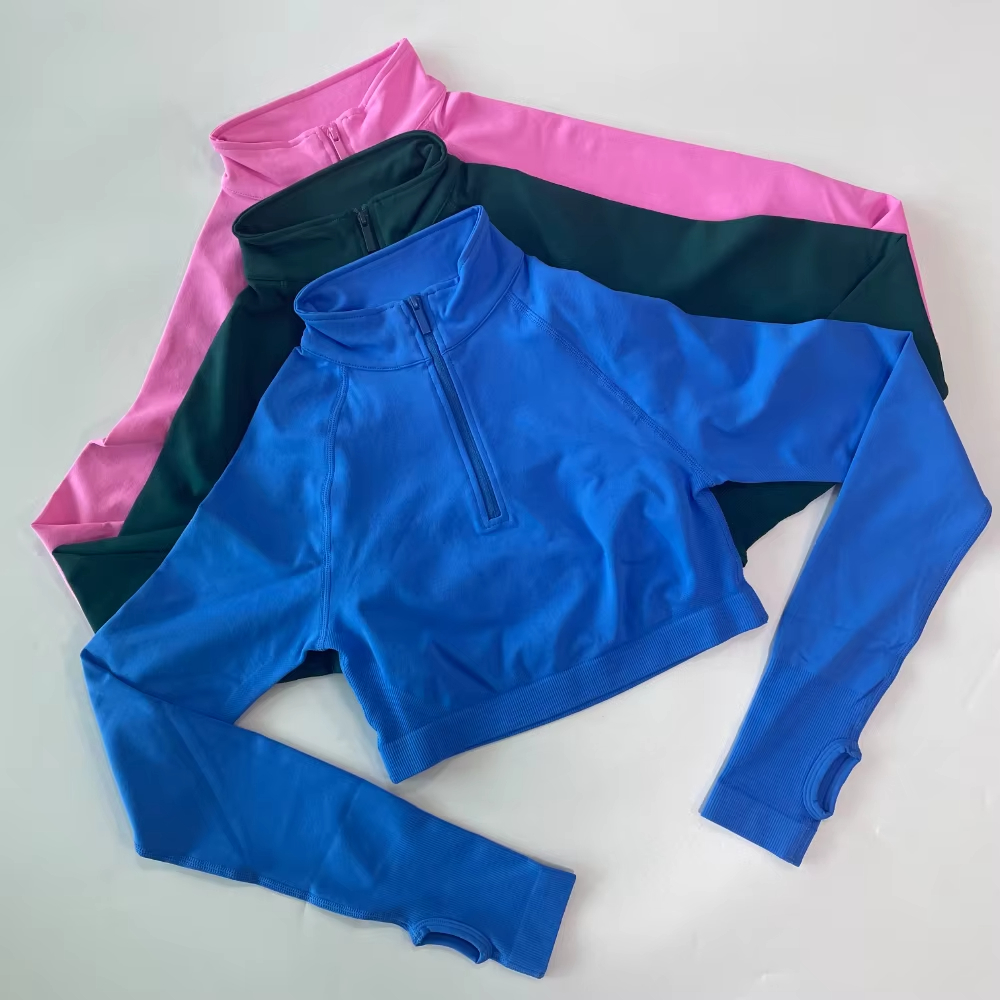 Women Breathable Lightweight Fitted Workout Tops Long Sleeve Crew Neck Compression Crop Top Yoga Jacket Women