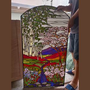 Proveedor Directo de Fábrica: Panel de Vidrio Sólido Hecho a Mano con Diseño de Paisaje de Catedral Europea, Inserto Doble para Ventana, Puerta o Pared - Product Image 5