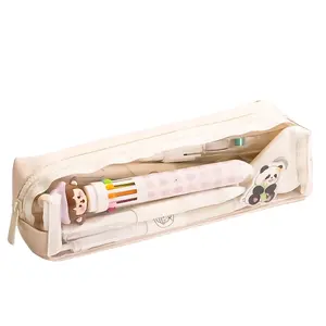 Deli 66683A transparent pencil case beige a high-value pencil case for girls with stationery bag set for primary school students