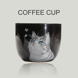 Taza <span class=keywords><strong>de</strong></span> Café Moderna y Sencilla <span class=keywords><strong>de</strong></span> Estilo Árabe con <span class=keywords><strong>Diseño</strong></span> <span class=keywords><strong>de</strong></span> Gato y Mariposa, en Negro Glaseado, 150 ml, Apta para Lavavajillas, Gran Venta en el Medio Oriente - Product Image 1