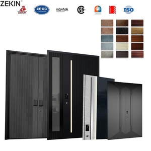 Zekin Factory Exterior doors Wooden Grain Style Aluminum Alloy Security Door for Outdoor Lock System Front Doors - Product Image 1
