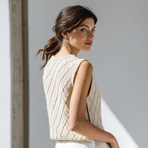 Estilo Casual <span class=keywords><strong>Chunky</strong></span> cabo camisola colete respirável tecido de malha feminino com logotipo frontal camadas de alças amigável - Product Image 5