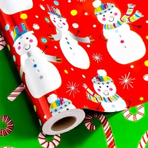 Yarcony Christmas Wrapping Paper Roll 17 Inch X 33 Feet Reversible Snowman Design For Gift Craft - Product Image 1