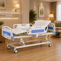 Lit médical à double manivelle pour soins à domicile, sections dossier et repose-jambes, manuel, avec plateau ventilé en ABS, insert bleu, rails pliants et roulettes verrouillables