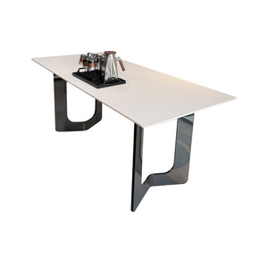 Delifeng-Mesa de comedor con placa de roca moderna y sencilla, mesa rectangular de acrílico negro de alta calidad para apartamento pequeño para sala de estar - Product Image 1