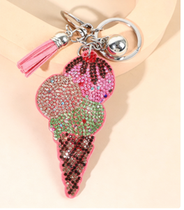 Porte-clés <span class=keywords><strong>Glace</strong></span> Bling avec Pompon, Breloque <span class=keywords><strong>de</strong></span> Sac en Strass Colorés, Cadeau Alimentaire Adorable - Product Image 6