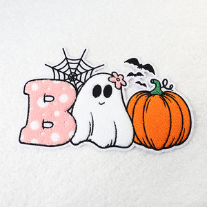 Parches personalizados de color rosa para Halloween, chenilla bordada, Parche de calabaza para planchar, tela de sarga, decoraciones navideñas - Product Image 2