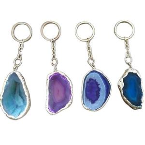 Porte-clés en pierre d'agate faits à la main pendentifs et sous-verres avec bords galvanisés accessoire de pierre précieuse - Product Image 1