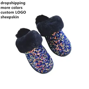 2022 LOW MOQ Dropshipping Warm women cozy house soft customized LOGO Slides winter big fuzzy bedroom fur ladies slippers