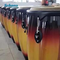 Latin Conga Drum Set 10 Inch 11 Inch with a Stand, Solid Wood Body Natural Cowhide Hand Drum for Bar Stage Performance