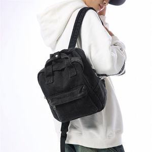 Black Canvas Shoulder <b>Backpack</b> With <b>Drawstring</b> Closure And Front Pocket Casual Daily Use Softback Design - Product Image 3