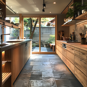 Mobili da <span class=keywords><strong>Cucina</strong></span> in Stile <span class=keywords><strong>Zen</strong></span> Minimalista Giapponese, Impiallacciatura in Legno Naturale con Piano di Lavoro Grigio, Set <span class=keywords><strong>Cucina</strong></span> Modulare - Product Image 5