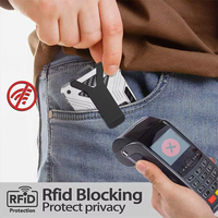 Tempat Kartu Kredit Aluminium Minimalis untuk Pria, Dompet Logam Anti RFID Kompatibel dengan AirTag, Penjepit Uang Tipis