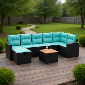 Set Divano da Esterno Moderno in Polyrattan Nero con Cuscini, Arredamento da Giardino, 8 Pezzi Componibili - Product Image 2