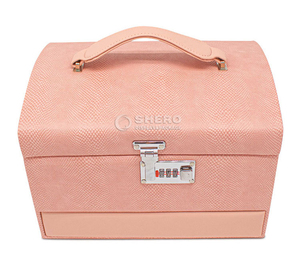 Boîte de rangement pour bijoux de voyage en cuir PU portable sur mesure, grande capacité, boîte organisatrice pour boucles d'oreilles et colliers avec serrure à code - Product Image 4