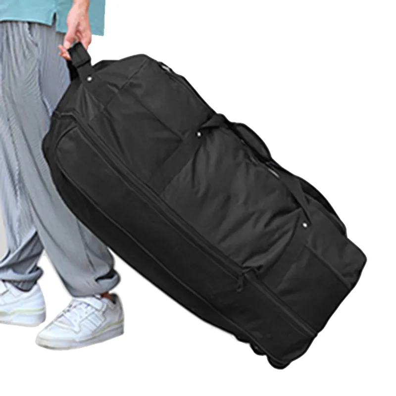 2023 Custom personalized Black Foldable Collapsible Camping Travel bag Gear rolling large carry on duffel bags with wheels