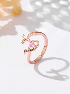 Anillo de Plata de Ley 925 con Zirconia y Lazo Rosa, Joyería para Supervivientes del Cáncer de Mama, Anillo Abierto para Mujer, Regalo de Concienciación al por Mayor - Product Image 2