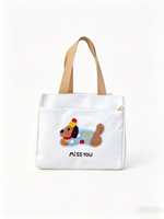 Sac fourre-tout en toile brodé motif chiot de dessin animé, prêt à être expédié, multi-poches, sac à main portable, organisateur de rangement pour les voyages quotidiens