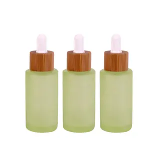 Botol Tetes Kaca 30Ml, Cetak Logo Buram untuk Minyak Kosmetik dengan Tutup Bambu