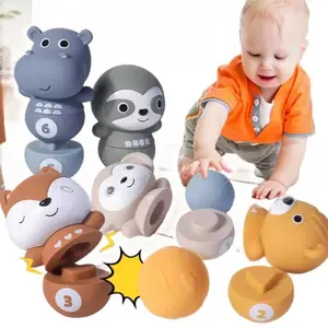软橡胶堆叠动物滚轮保龄球玩具婴儿蒙特梭利堆叠挤压形状匹配保龄球游戏教育玩具
