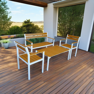 Chaise de jardin en acier avec assise et dossier en bois, mobilier d'extérieur contemporain, pieds coniques durables, utilisation extérieure, best-seller Lumetal - Product Image 4