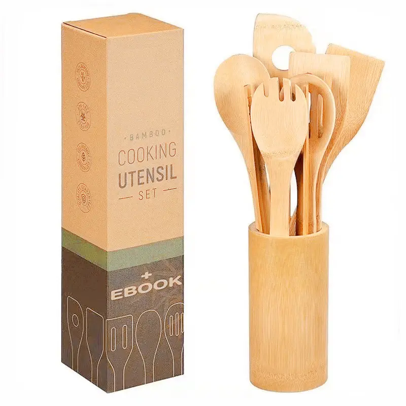 Harmony Hot-Sales Großhandel 7pcs Kochen Abendessen Natural Durable Bamboo Spatel Löffel Küchen set