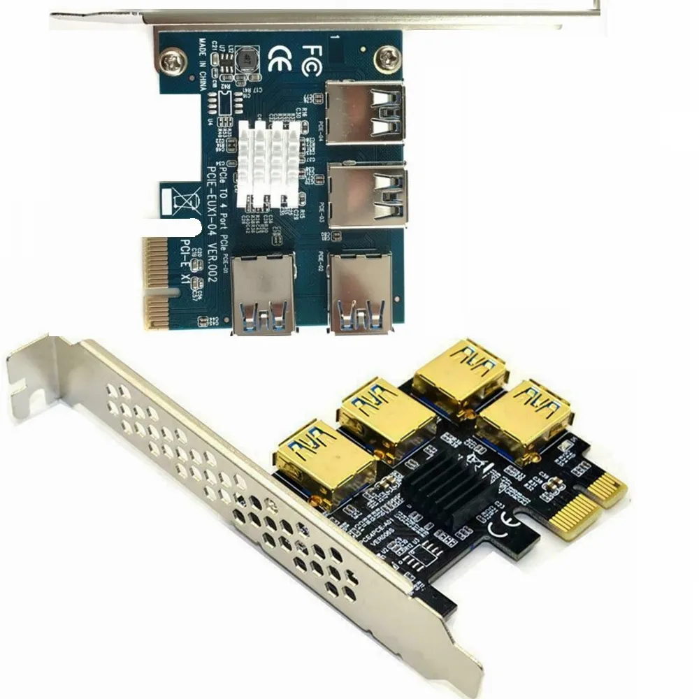 Pci-e PCIe Thẻ mở rộng 1x4 1 đến 4 cổng USB 3.0 chuyển đổi Adapter PCI E EXPRESS 1X khe cắm đến 4 Cổng Riser thẻ Splitter