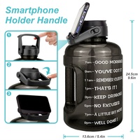 Bouteille d'Eau de Sport en Plastique PETG de 2,2 L (Demi-Gallon) Personnalisable avec Logo, pour la Gym et le Fitness, avec Indicateurs de Temps