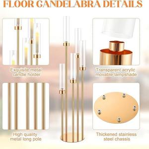 39.4 英寸金色圆形五臂金属烛台，适合婚礼和生日派对 - Honghua HQ-ZT2005 餐桌摆件装饰 - Product Image 2