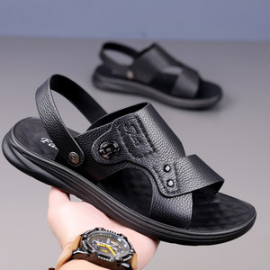 รองเท้าแตะแพลตฟอร์มผู้ชายหนังนิ่มสีดำแบบสวมรองเท้าชายหาดลำลองดีไซน์แบบโปร่งสำหรับวัยรุ่นขนาด 40-45 - Product Image 1