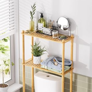 Étagère de rangement pour salle de bain à 2 niveaux en <span class=keywords><strong>bambou</strong></span>, organisateur de toilettes, support pour serviettes, mobilier de salle de bain moderne - Product Image 4