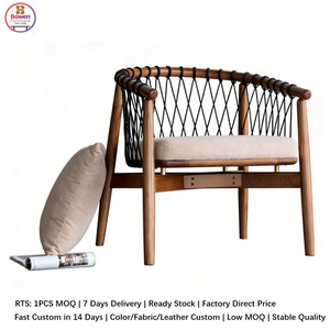 Sillón de Cuerda Tejida de Estilo Moderno de Mediados de Siglo, Estructura de Madera Maciza, Silla de Acento Tapizada Escandinava para Sala de Estar, Dormitorio y Hostelería - Product Image 3