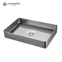 Évier rectangulaire moderne en acier inoxydable 304 à trou unique pour salle de bain d'hôtel, à poser sur table, avec un élégant égouttoir