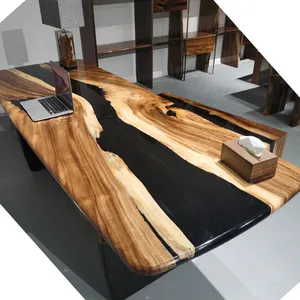 南米のウォールナットライブエッジエポキシテーブルトップラグジュアリーウッドユニークで見事なエポキシ樹脂リバーダイニングテーブル