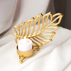 Nordic Leaves Gold Candle Holder Home Ornaments Metal Candlestick Leaf Candle Jars Dining Table Centerpieces Wedding Decoration