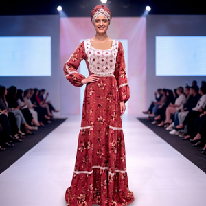 Robe longue maxi imprimée style africain de luxe à motifs floraux pour femme, coupe droite, manches longues bouffantes, en rayonne avec bordure en dentelle, printemps été automne hiver - Product Image 6