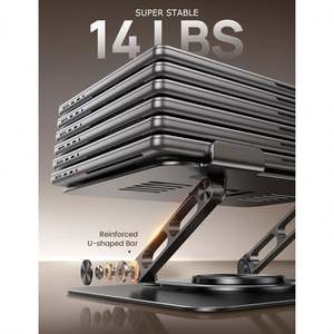 Soporte Ajustable de Aluminio para Portátil con Base Giratoria 360°, Elevador Ergonómico para Computadora, Plegable y Portátil para Uso en Casa, Color Negro - Product Image 2