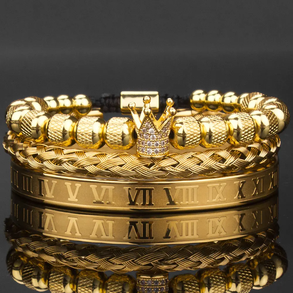 Hoge Kwaliteit Mesh Lang Gebogen Voor Mannen Kroon Sieraden Rvs 18K Gouden Bedelarmband Armband Luxe Armband Armband