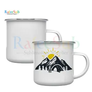 12 Oz 12 Oz Outdoor Camping Drinkbeker Picknick Kantoor Homecoffee Reizen Wit Blanco Sublimatie Emaille Mok Met Zilveren Rand