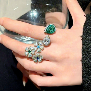 Anillo de Mujer NVNV <span class=keywords><strong>THUI</strong></span>, Chapado en Oro de 18K, Estilo Vintage, con Flor de Margarita y Gema, Piedra de Nacimiento de Julio, Uso Diario, Circonita Verde en Forma de Gota de Agua - Product Image 1