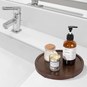 Commercio all'ingrosso legno noce rotondo vassoio decorativo, in legno bancone del bagno Organizer fattoria decorazione <span class=keywords><strong>cucina</strong></span> legno montante per portasapone - Product Image 6